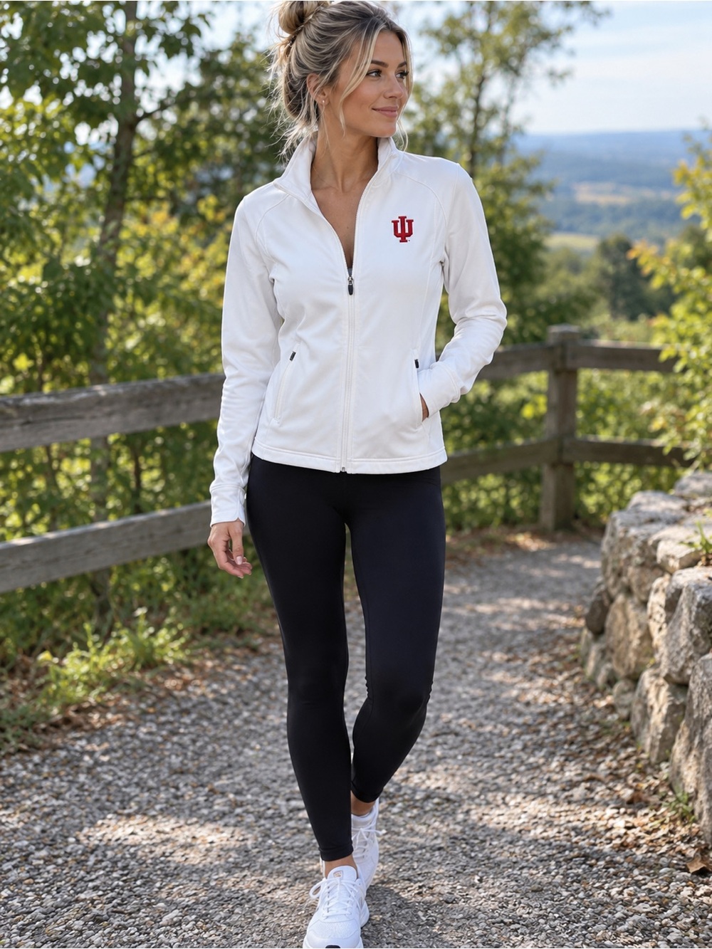 Indiana University White Zip-Up Jacket with Red IU Logo